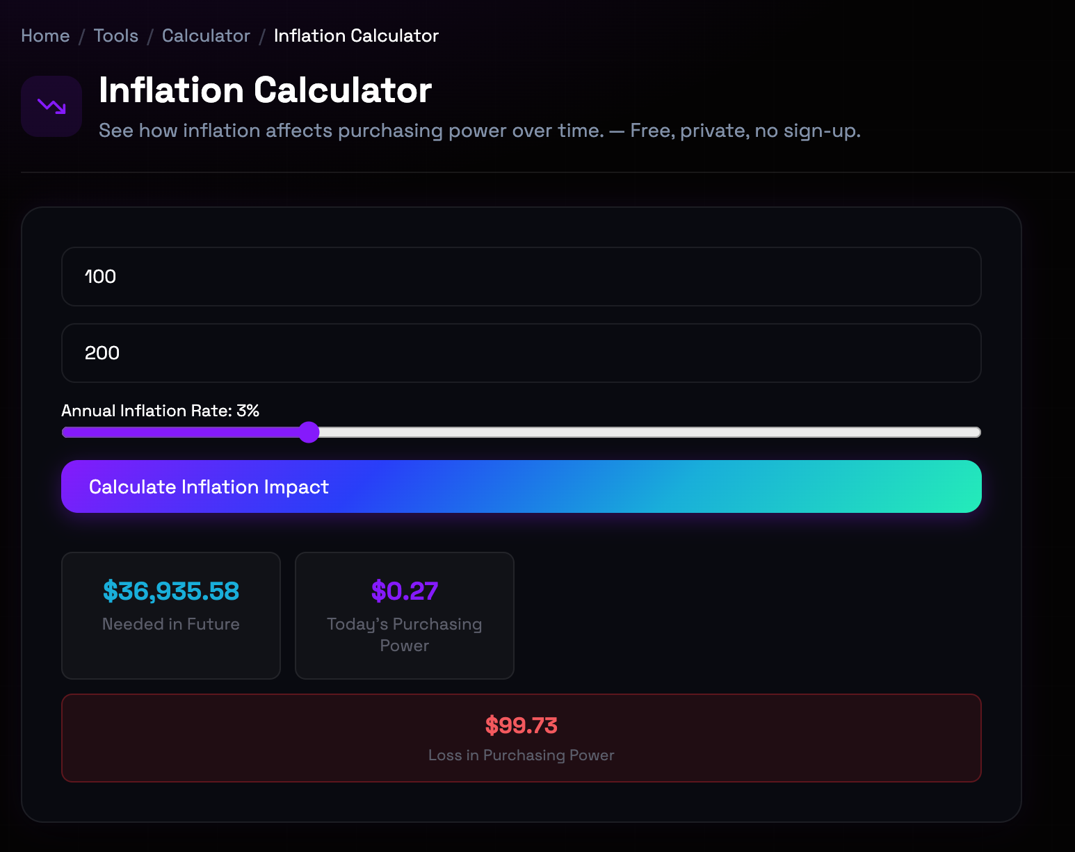 How to use Inflation Calculator online — free, fast, and private